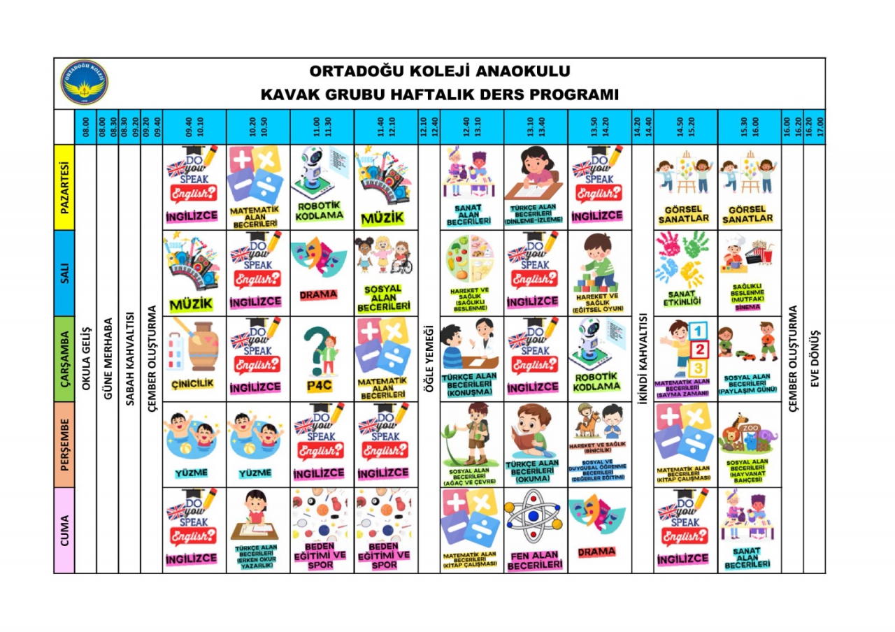 KAVAK GRUBU HAFTALIK DERS PROGRAMI
