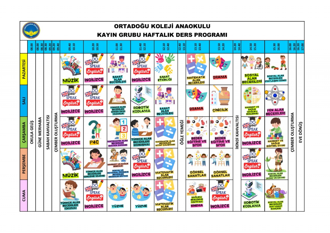 KAYIN GRUBU HAFTALIK DERS PROGRAMI