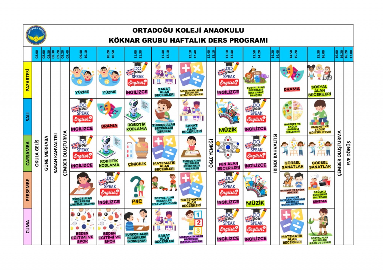 KÖKNAR GRUBU HAFTALIK DERS PROGRAMI