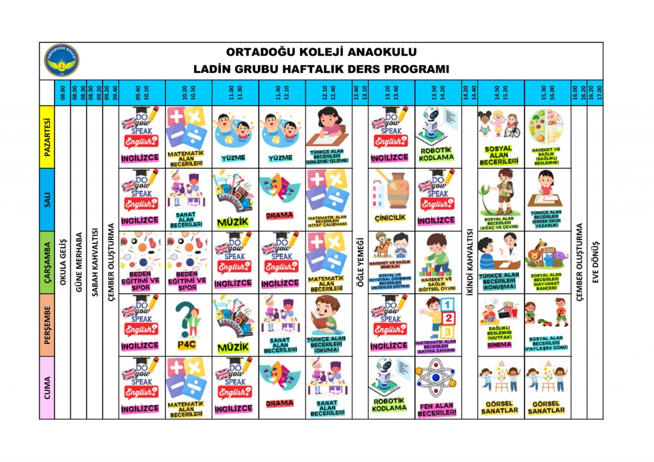 ARDIÇ GRUBU HAFTALIK DERS PROGRAMI