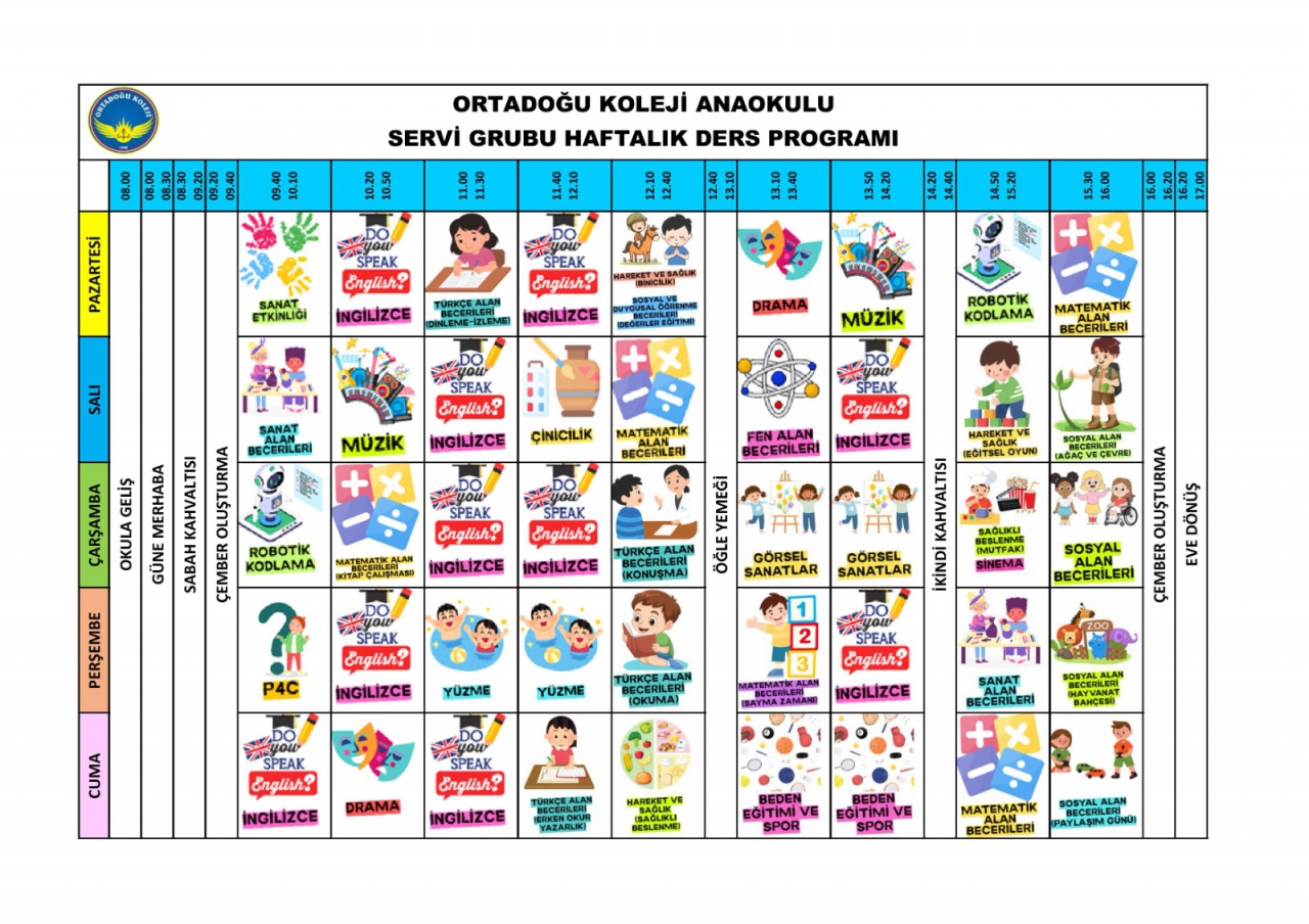 SERVİ GRUBU HAFTALIK DERS PROGRAMI